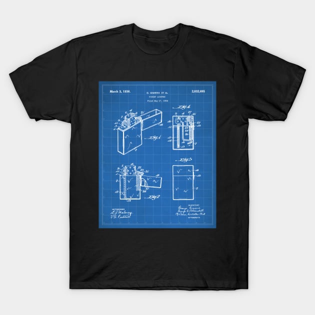 Zippo Lighter Patent - Smoking Smoker Smoke Vape Shop Art - Blueprint T-Shirt by patentpress